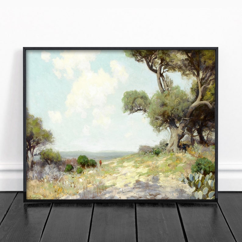 Southwest Texas Hills 1900s Cactus Landscape Print texas hill country painting, rural country landscape, southwestern decor image 5