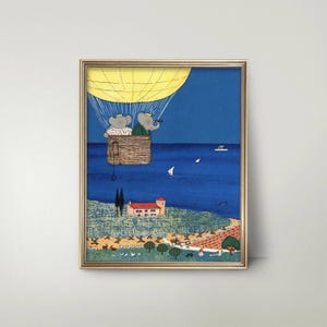 Instant Download Babar the Elephant Art - Hot Air Balloon Nursery Print, Kids Room