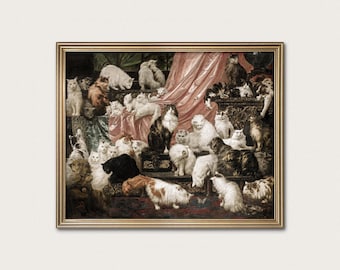 Los amantes de mi esposa — Carl Kahler, 1891. Cuarenta y dos gatos. Lámina artística de retrato animal victoriano. (Descarga digital)