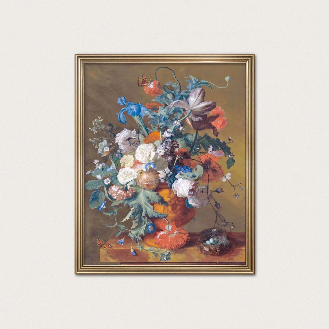 花瓶の花、花の静物画 - オランダの花の絵画、青い花の芸術 · デジタル