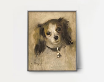 Hoofd van een hond Renoir Print uit de jaren 1870 --- antieke hondenschilderij, papillion portret, Franse impressionistische hondenkunst, vintage hondenprint