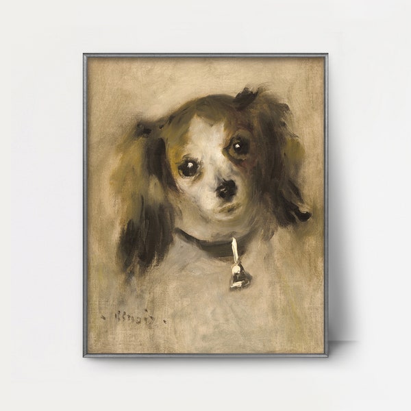 Head of a Dog 1870s Renoir Print --- antique dog painting, papillion portrait, french impressionist dog art, vintage dog print