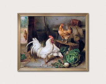 Chickens in a Barn — Edgar Hunt, 1930s. Vintage Farm Scene Art Print. (Digital Download)