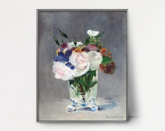 Download • Flowers in a Crystal Vase, 1880s Manet Print --- vintage flower painting, french flower art, antique floral still life print