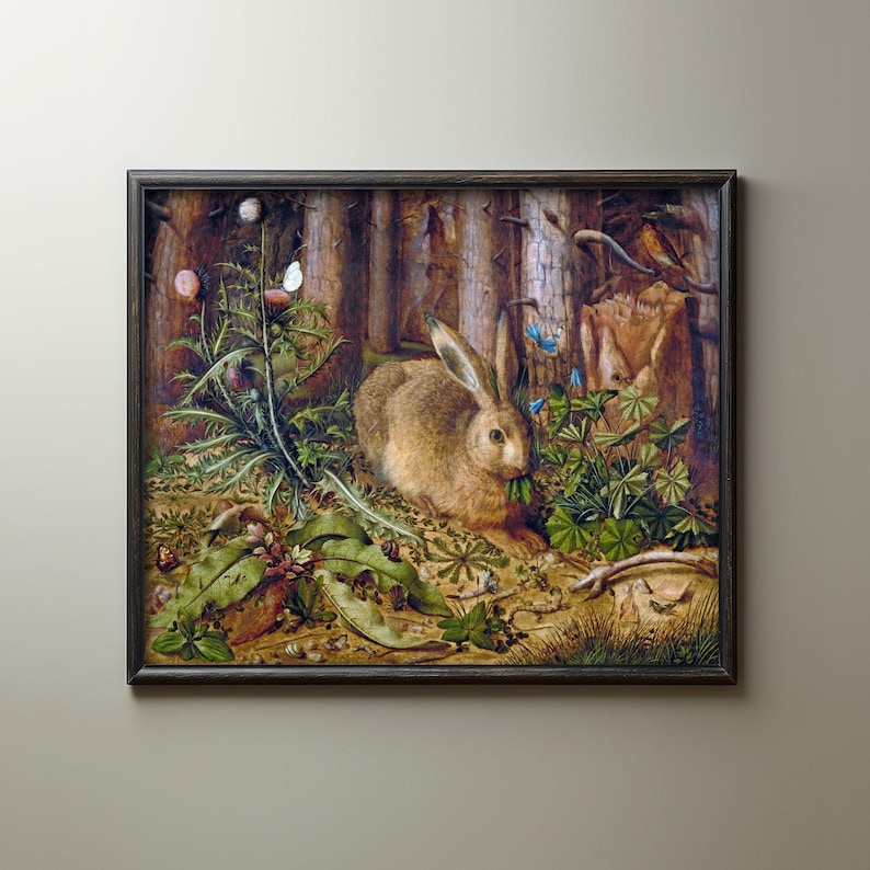 アンティークのウサギの絵画：16世紀の森の中の野ウサギの絵画（デジタルダウンロード） 画像 2