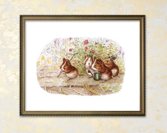 Guinea Pig Garden Beatrix Potter Wall Art --- vintage beatrix potter print, woodland hamster art, baby nursery decor