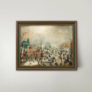 Dutch Painting - winter landscape with ice skaters farmhouse wall painting