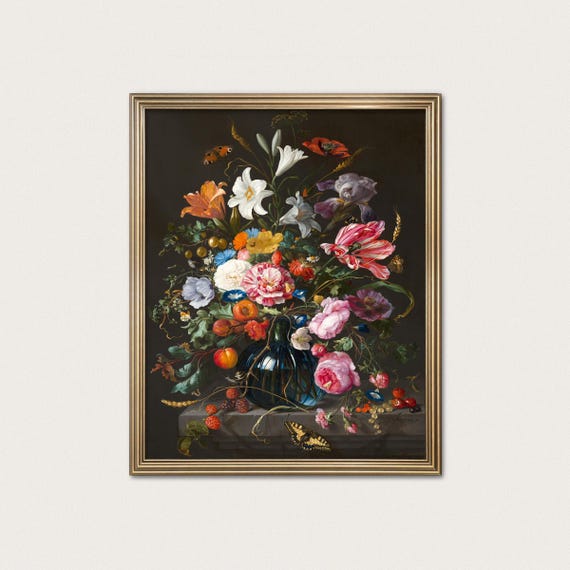 Vase of Flowers Floral Still Life - dutch flower painting dark flower art · Digital Download
