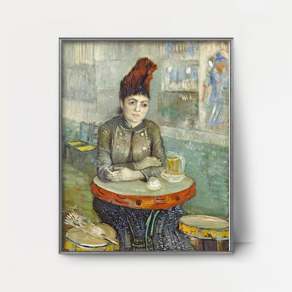 Agostina in the Cafe by Van Gogh Print DOWNLOAD • 1887 boho woman painting | Everyday French impressionist art | Red bohemian bar wall decor