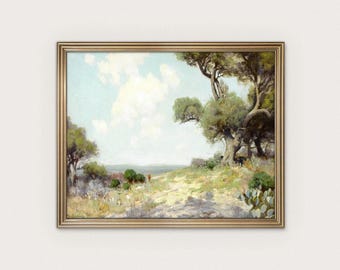 Neutral Green Landscape | Texas Hill Country Painting | Robert Julian Onderdonk, 1912 | Digital Download