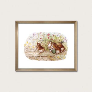 Beatrix Potter – Świnka Morska, Grafika Ogrodowa | Ilustracja ze Zwierzętami Ogrodowymi w Angielskim Ogrodzie | Dziedzictwo Sztuki Bajkowej | Pobieranie Cyfrowe