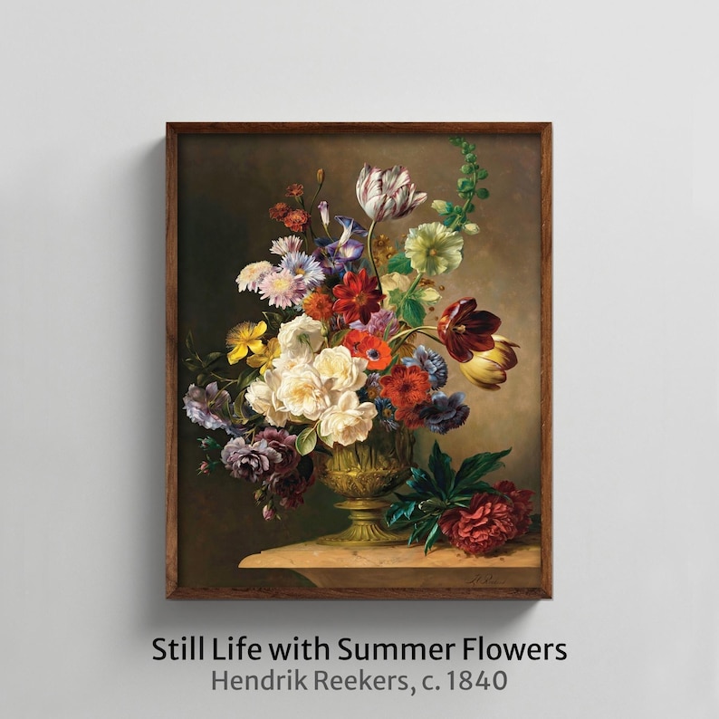 Bodegón floral de flores de verano - pintura floral holandesa, arte floral oscuro · Descarga digital imagen 4