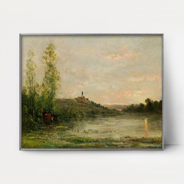 The Seine Morning, 1870s Charles Francois Daubigny Landscape Print --- french lake landscape wall art, river landscape painting