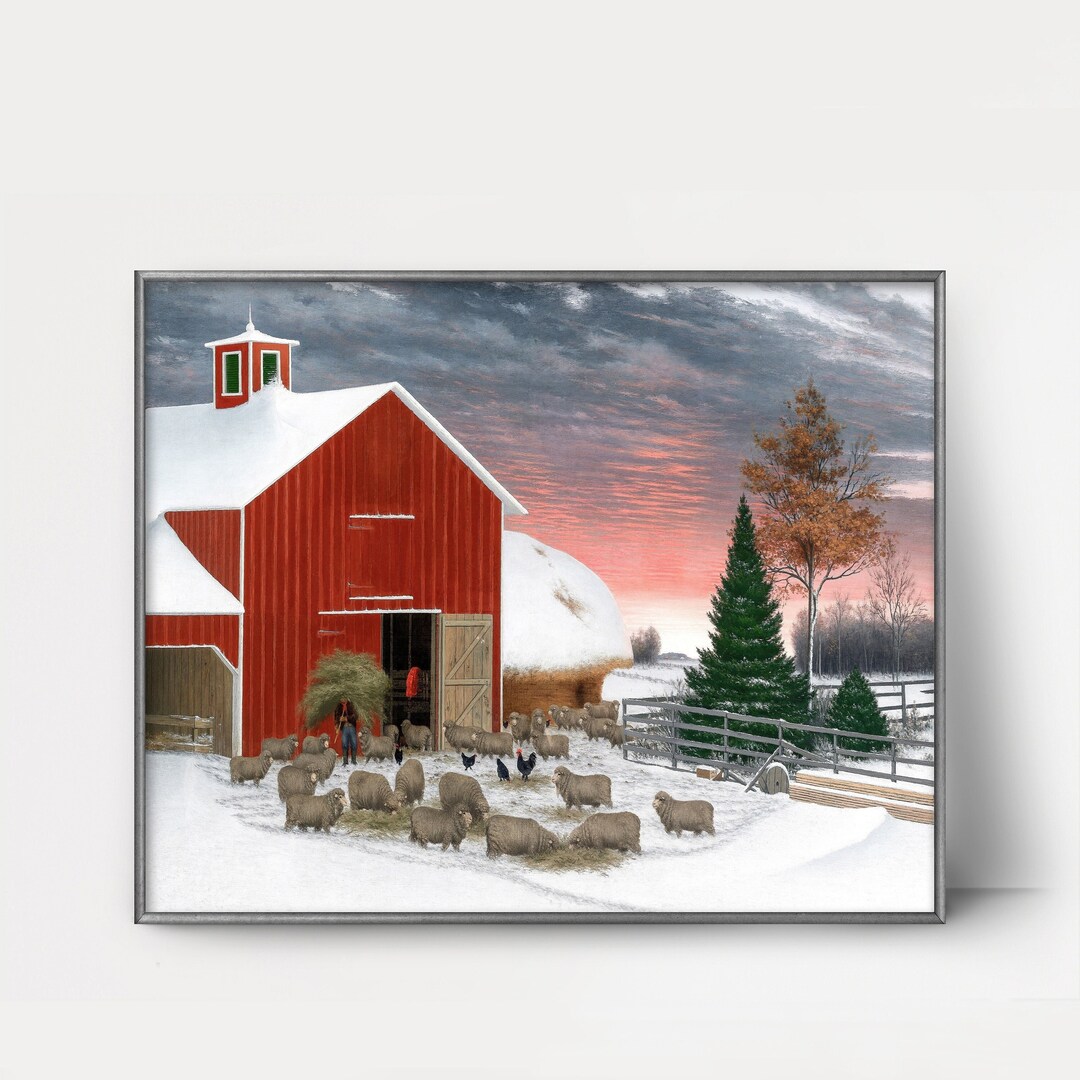 PRINTABLE Red Barn 1890s Sheep Farm Landscape Print - Etsy