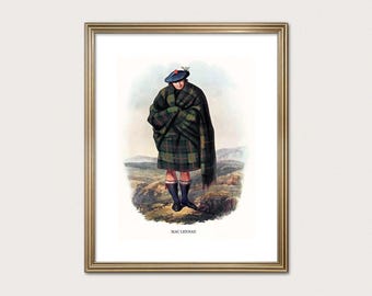 MacLennan-clanreiziger — R.R. McIan, 1845. Print Highland Clan. Schotse tartankunst. (Digitale download)