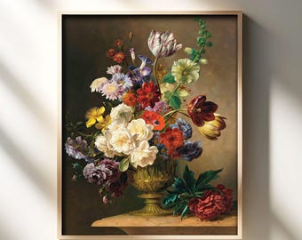 夏の花 花の静物画 - オランダの花の絵画、ダークフラワーアート