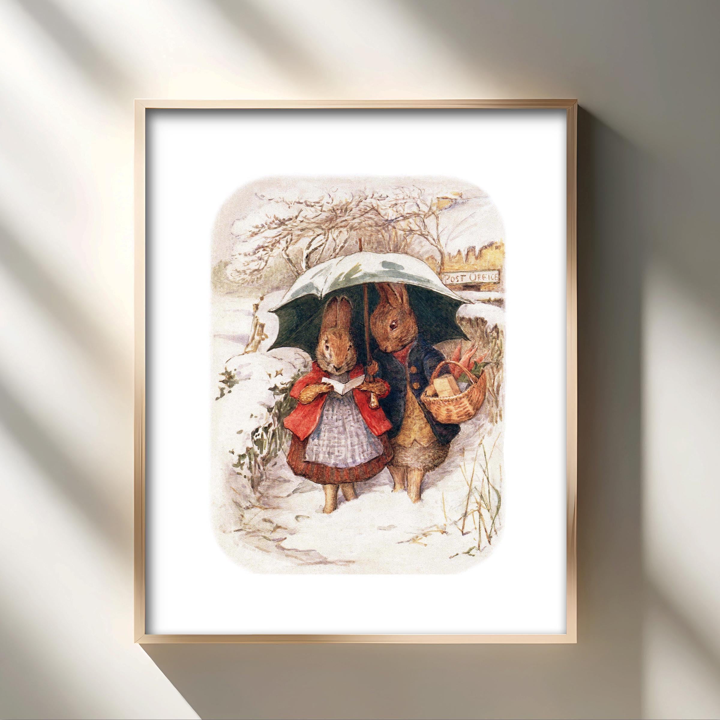 Beatrix Potter 版画 額装品 Beatrix Potter Peter Rabbit Winter Print | Snow Umbrella
