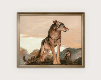 Victorian Wolf Watercolor Painting – Antique Jungle Book Art (Digital Download)