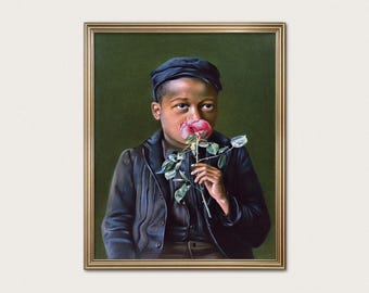 American Beauty African American Art - dipinto di un ragazzo nero che annusa una rosa · Download digitale