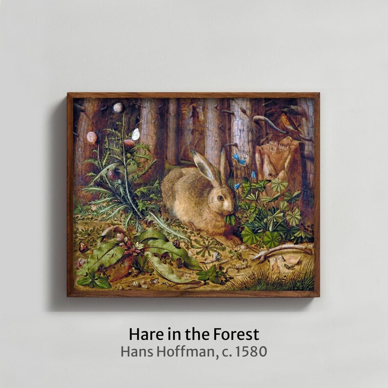 Antique Rabbit Painting: 16th Century Hare in Forest Art (Digital Download) image 4