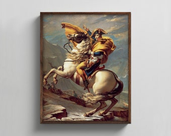 1800s Napoleon Crossing the Alps Historical Print --- neoclassical military painting, antique horse art, French history portrait