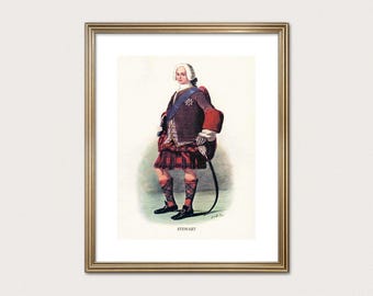Jefe del clan Stewart — R.R. McIan, 1845. Grabado del clan de las Tierras Altas. Arte escocés de tartán. (Descarga digital)