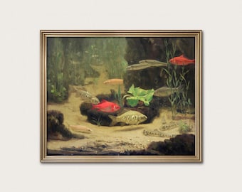 Aquarium Art Print by G.W. Dijsselhof, c. 1880. Gold and Silverfish  (Digital Download)