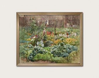 French Garden Watercolor Print – Vintage Summer Landscape (Digital Download)