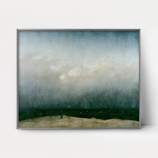 Monk by the Sea 1800s Caspar David Friedrich Painting --- ethereal ocean seascape, spiritual wall art, old landscape painting