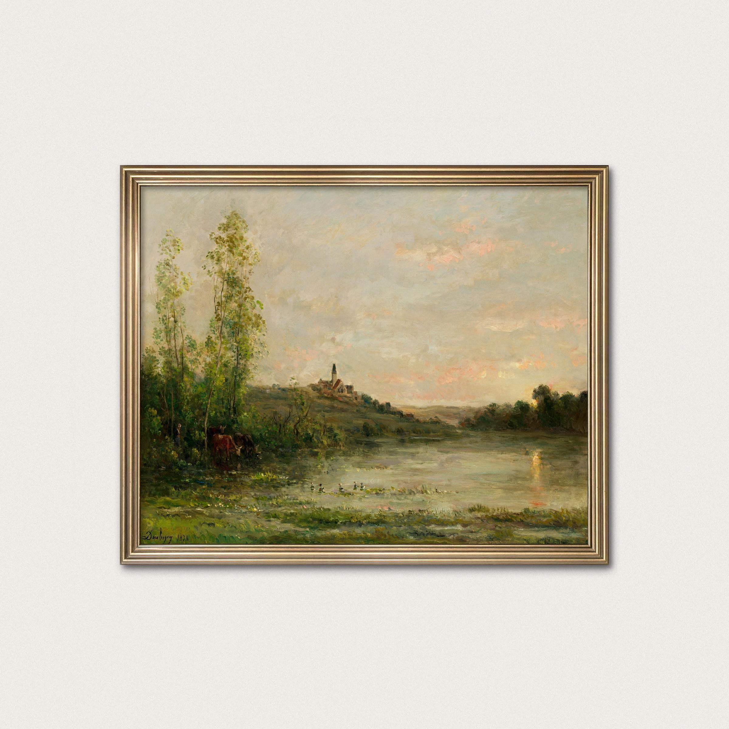 穏やかなセーヌ川の風景画｜フランスの田園風景｜シャルル＝フランソワ