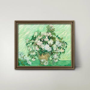 Roses by Van Gogh Print download --- 1890s white rose print, summer green flower art, van gogh painting, french botanical still life print