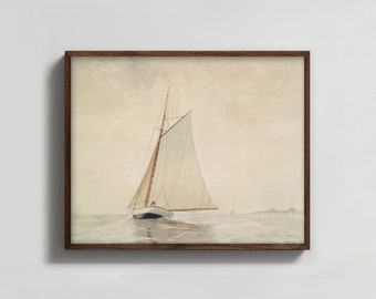 Sailing Off Gloucester 1880s Winslow Homer Print - sailboat painting, sailing print, nautical wall art, coastal watercolor print