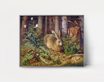 A Hare in the Forest 16th Century Rabbit Art --- antique rabbit painting, bunny wall art, wild rabbit artwork, cottagecore decor