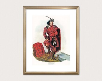 Drummond-klanhövding — R.R. McIan, 1845. Tryck av höglandsklanen. Skotsk tartankonst. (Digital nedladdning)