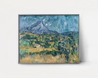 1900s Cezanne Print Mont Saint Victoire --- french mountain landscape wall art, impressionist painting, blue modern home decor