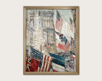 Desfile del Día de los Aliados, 1917 - Arte de la bandera de Nueva York de Childe Hassam (Descarga digital)