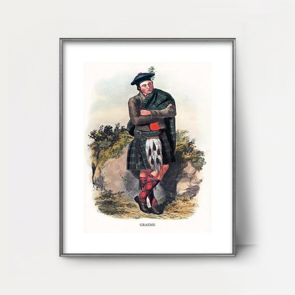 PRINTABLE 1840s Graeme Clan Print --- vintage scottish landscape , mens wall art, tartan kilt painting, victorian decor, fathers day gift