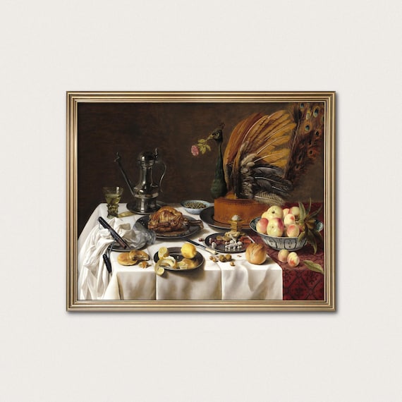 孔雀のパイの静物画アートプリント – 17世紀オランダ絵画（デジタル