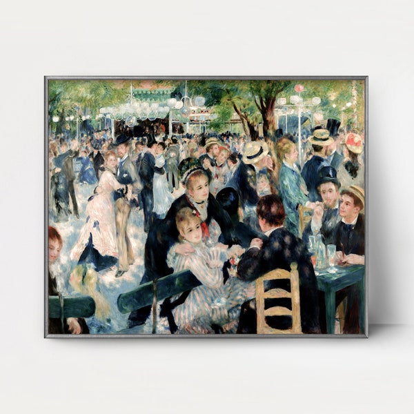 Danse des années 1870 à l'impression du Moulin Renoir --- déco vintage de café français, tableau de Montmartre, art mural paris, déco de cuisine française
