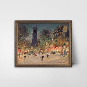 Paris Night Life French Cityscape - chic architecture print, paris wall art, parisian decor, vintage city art landscape
