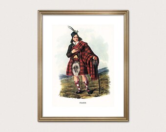 Jefe del clan Fraser — R.R. McIan, 1845. Grabado del clan de las Tierras Altas. Arte escocés de tartán. (Descarga digital)