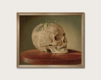 Download de Crânio - Pintura Vanitas Não Me Esqueças, Impressão de Anatomia Vintage · Download Digital