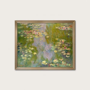 Konsttryck med näckrosdamm | Olivgrön impressionistisk konst | Claude Monet, ca 1919 | Digital nedladdning