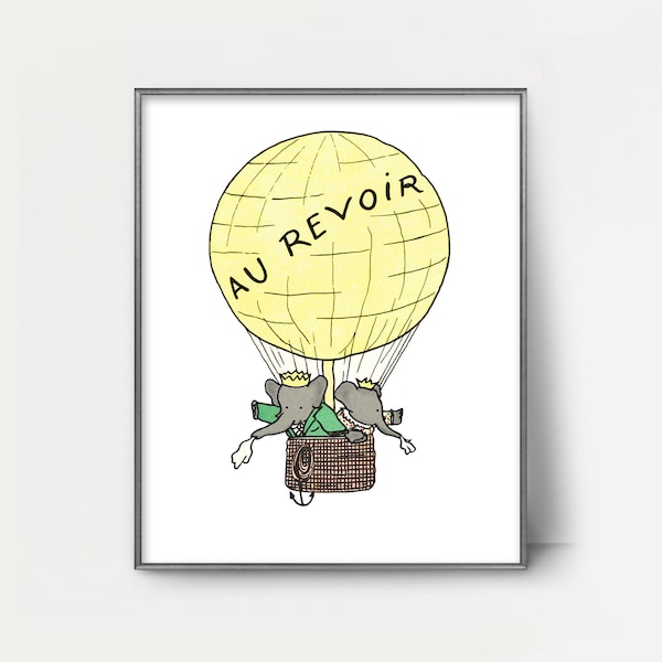 Hot Air Balloon Nursery Wall Art PRINTABLE --- babar the elephant baby shower gift | boy nursery wall art girl, vintage decor babar print