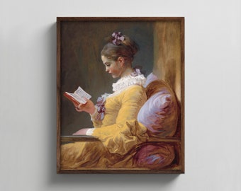 Young Girl Reading Art 18th Century --- woman reading painting, french fashion art, feminine bedroom decor, reading print