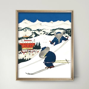 Elefant-Kinderzimmer-Dekor druckbare Kunst - Ski fahrender Elefant-Kinderzimmer-Elefant-Baby-Duschegeschenk