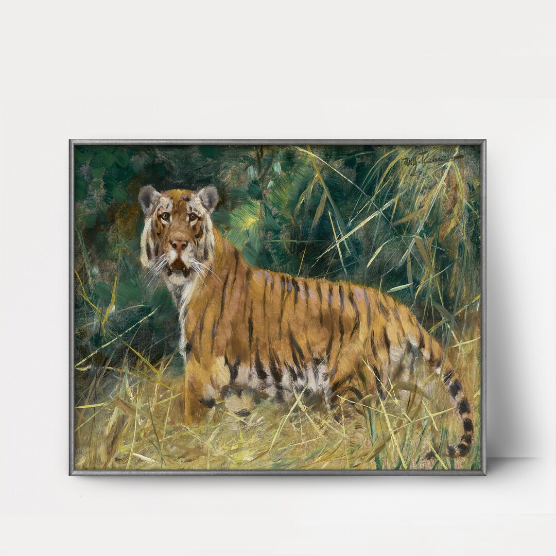 Tiger on the Alert 1900s Tiger Painting Vintage Tiger Art Etsy