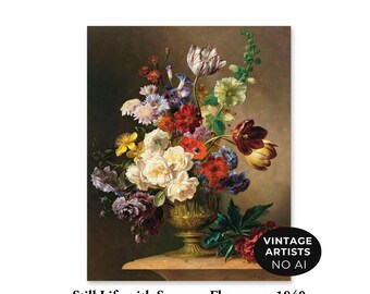 夏の花 花の静物画 - オランダの花の絵画、ダークフラワーアート