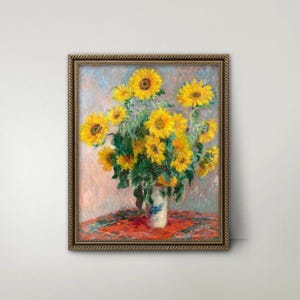 Monet Sunflowers Print - Flower Painting | Impressionist Floral Still Life | Vintage Digital Art