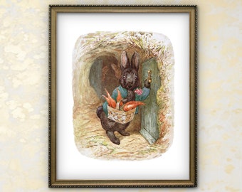 Peter Rabbit Nursery Beatrix Potter Printable Wall Art --- vintage beatrix potter print, woodland rabbit art, baby nursery decor